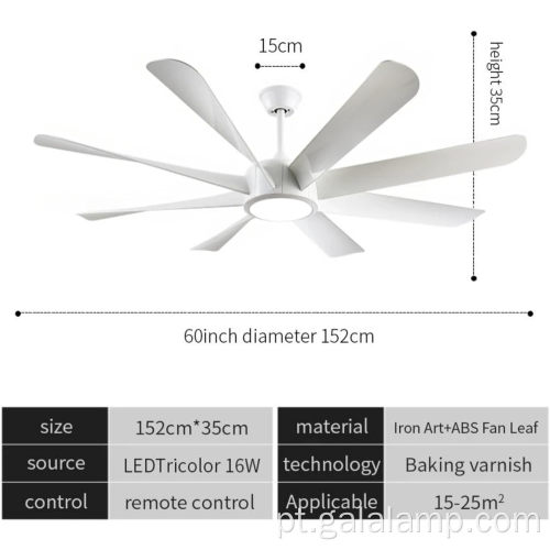 Fã de teto moderno grande de 60 polegadas com luz